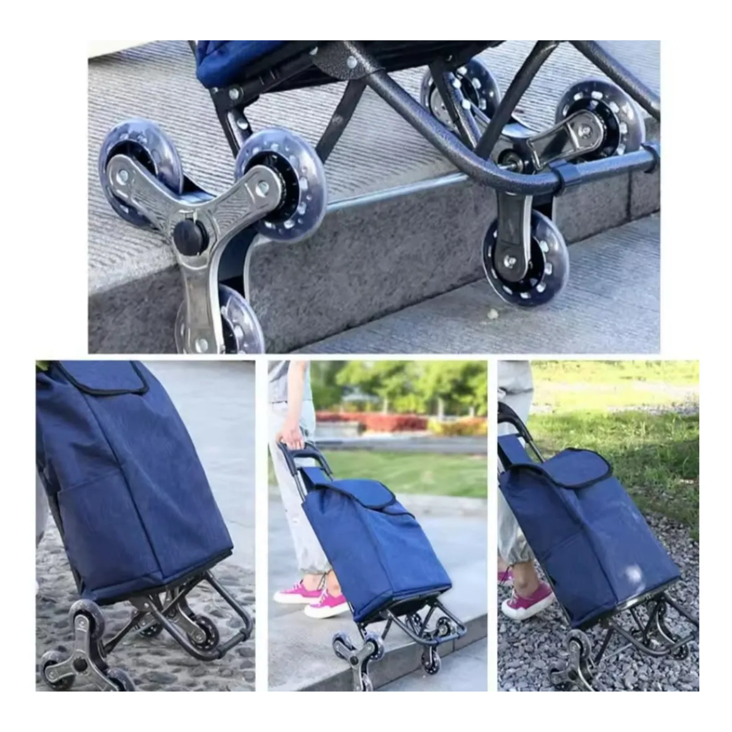 Carrito de Compras Plegable Sube Escaleras (6 Ruedas / 30L) - Azul