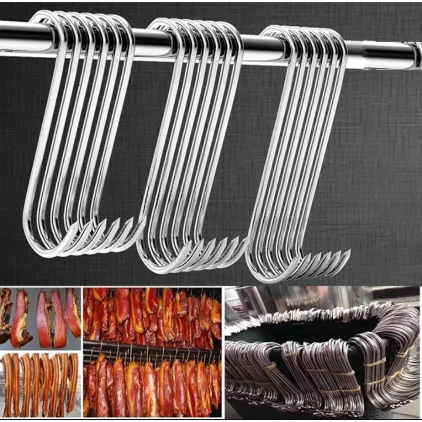 Pack x10 Ganchos Carniceros en "S" de Acero Inoxidable (13 cm)