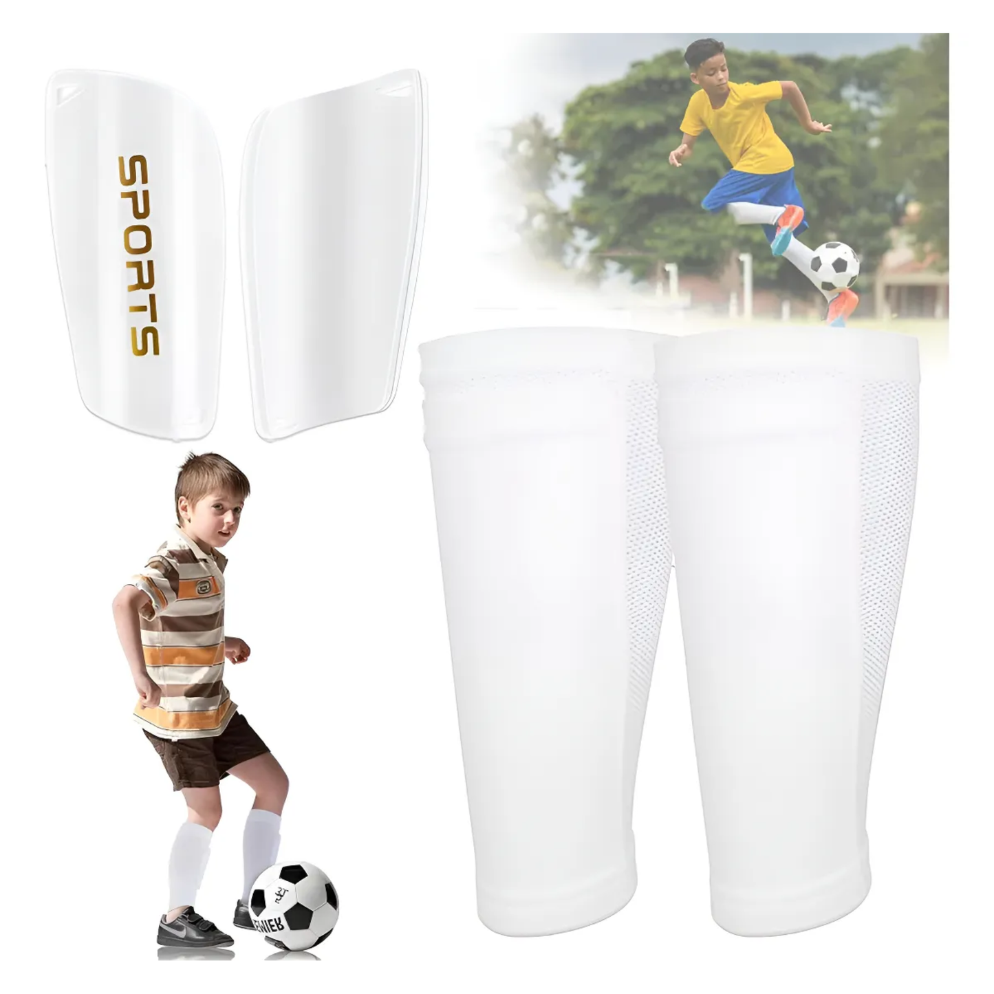 Canilleras De Futbol Con Manga Protectora Adultos Y Niños
