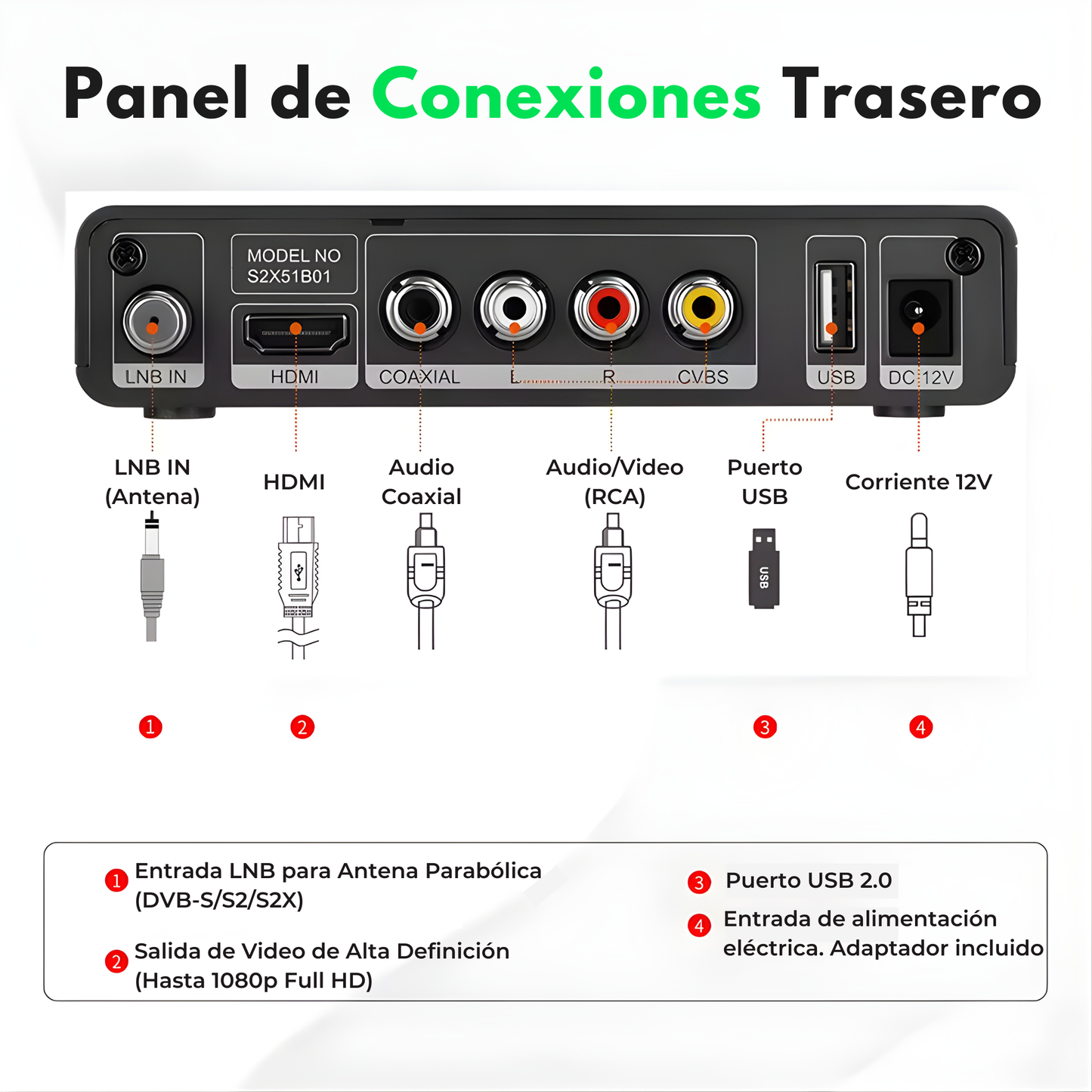 Decodificador Receptor Satelital V7 S5X (1080p Full HD + WiFi Ready)