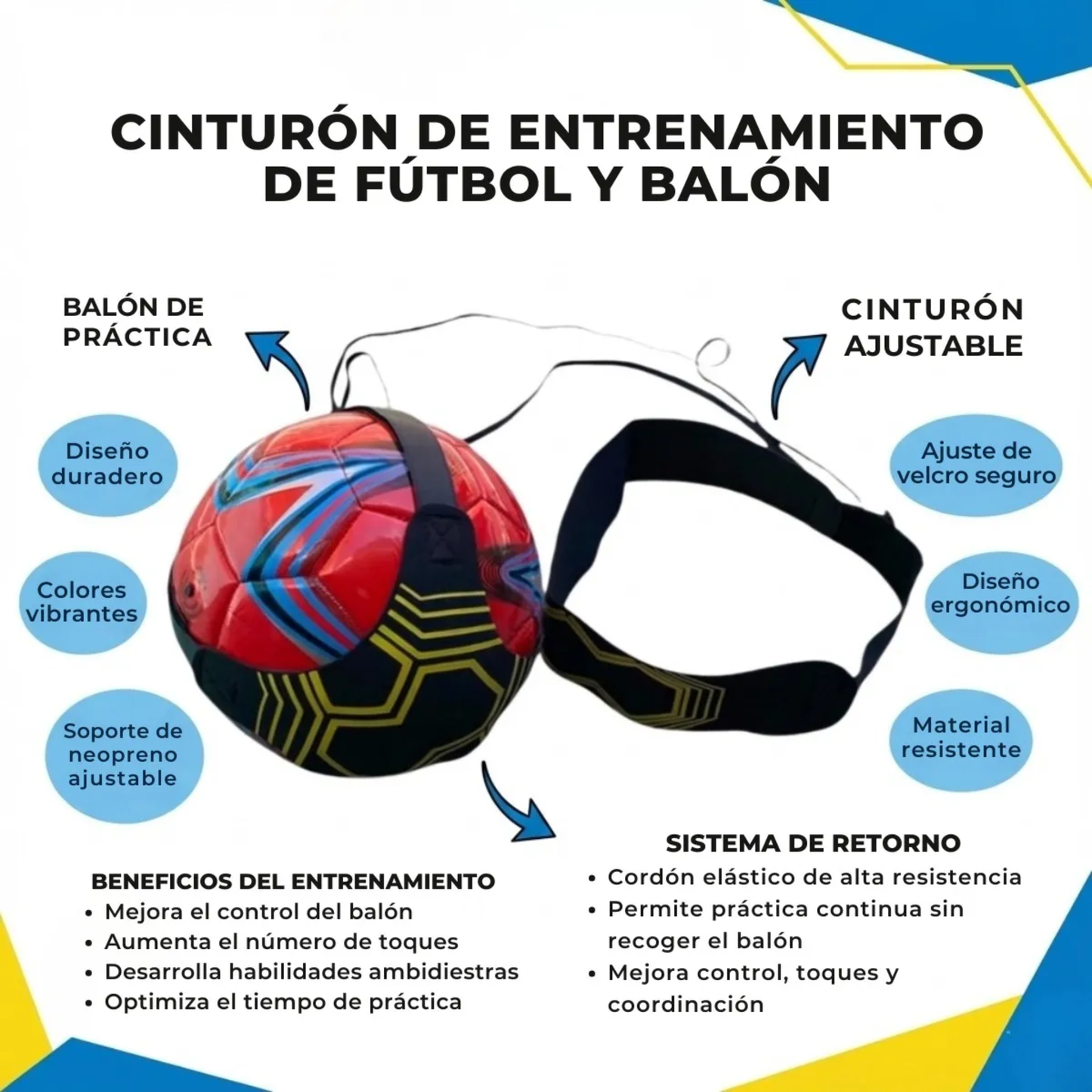 Kit Cinturón de Entrenamiento de Fútbol con Retorno Elástico (+ Balón N°5 Incluido)