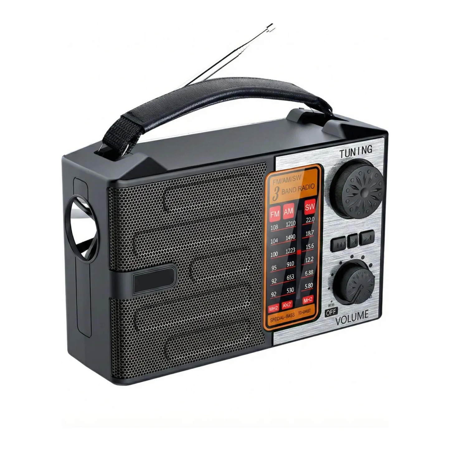 Radio Portátil Retro Multibanda con Bluetooth (AM/FM/SW + Linterna y USB-C)