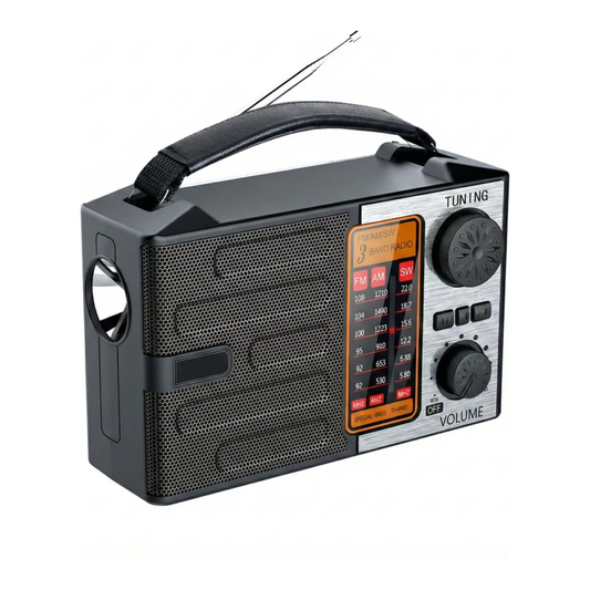 Radio Portátil Retro Multibanda con Bluetooth (AM/FM/SW + Linterna y USB-C)