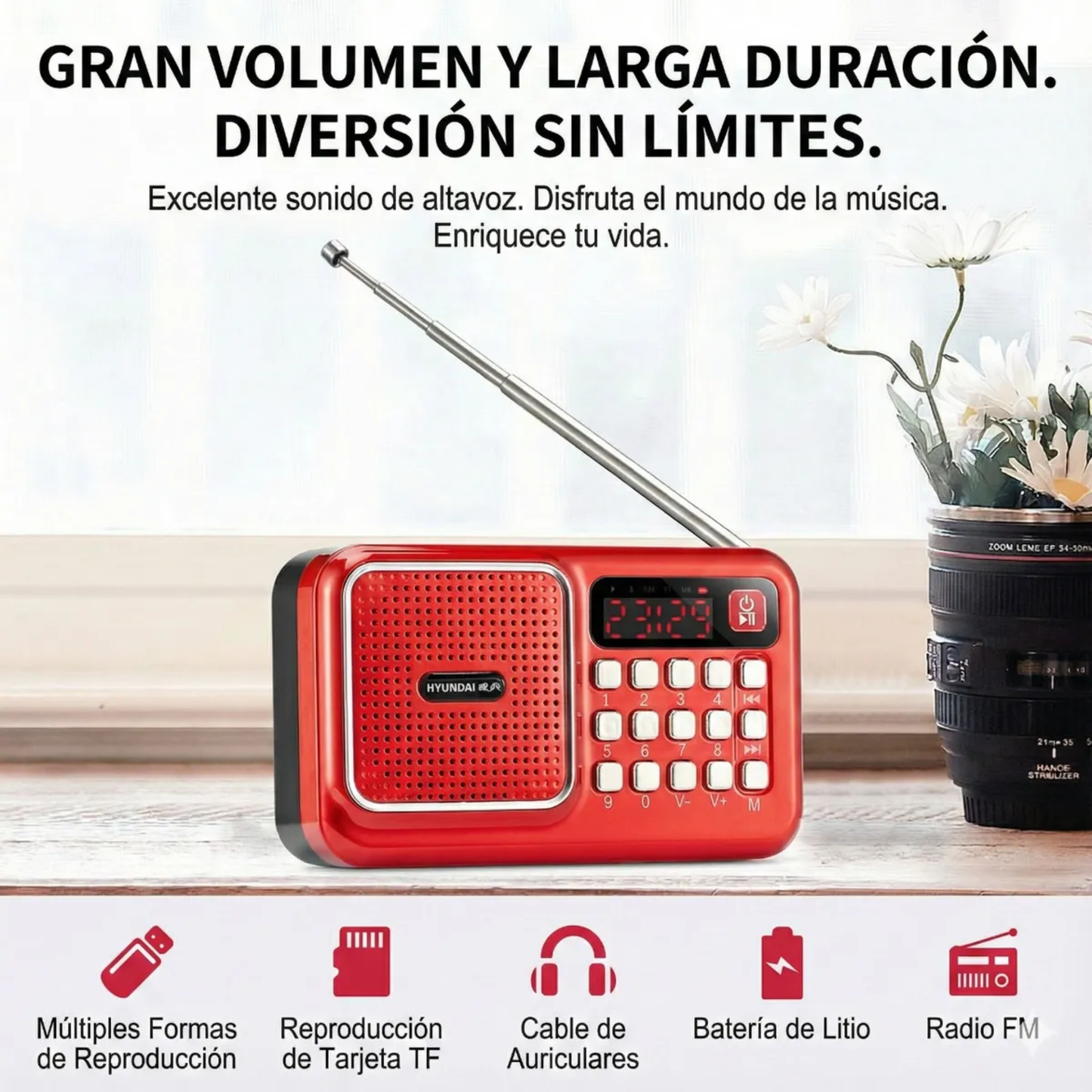 Radio Digital Portátil de Emergencia FM/MP3 (Batería Recargable 18650)