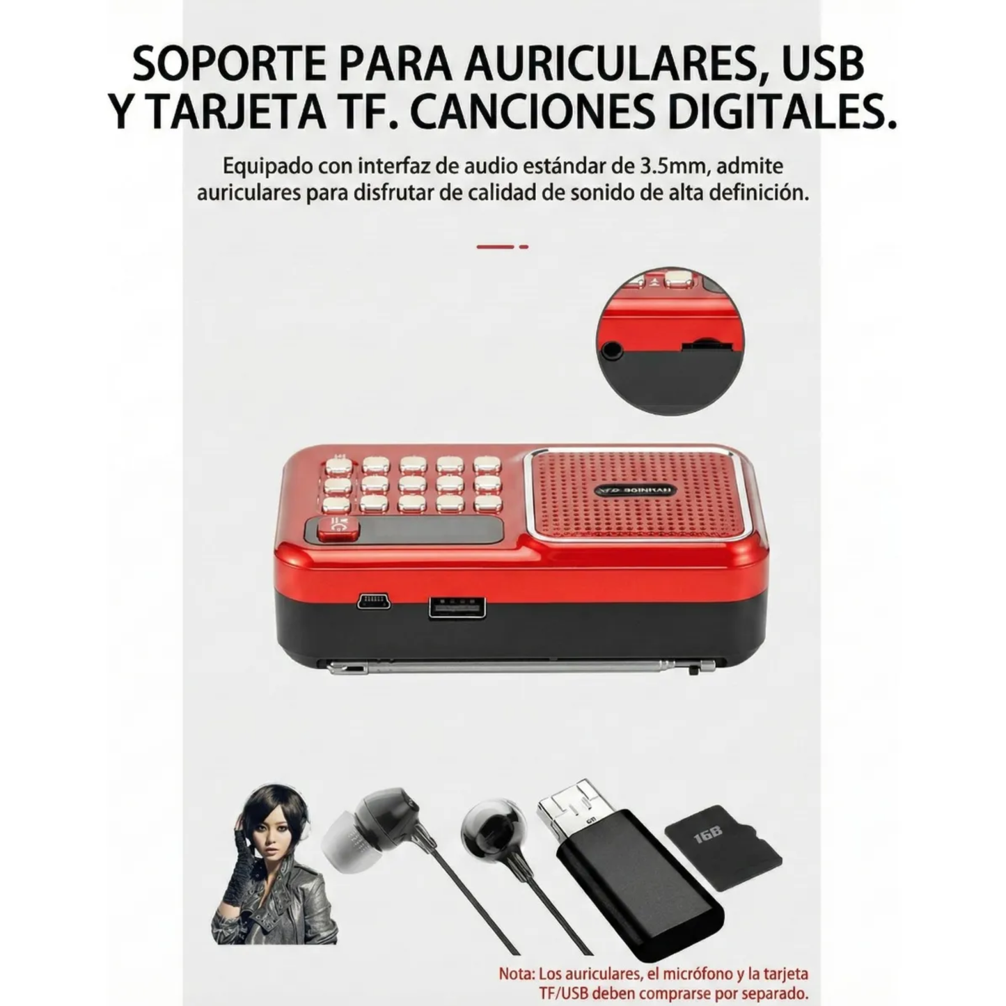 Radio Digital Portátil de Emergencia FM/MP3 (Batería Recargable 18650)