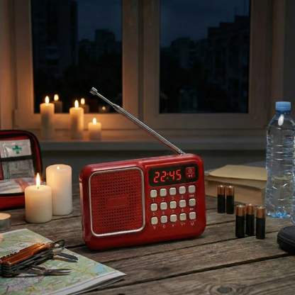Radio Digital Portátil de Emergencia FM/MP3 (Batería Recargable 18650)