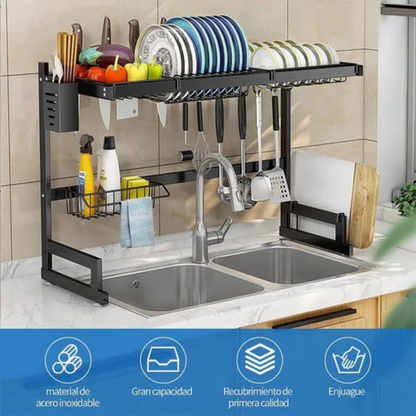 Escurridor Organizador Sobre Lavaplatos Acero Inoxidable (85cm) - COLOR PLATEADO