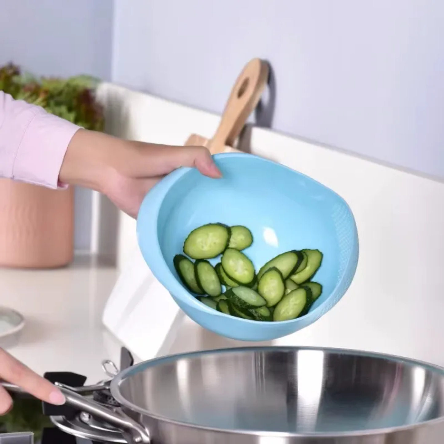 Cuenco Escurridor y Lavador de Alimentos con Asa (Arroz, Frutas y Verduras)