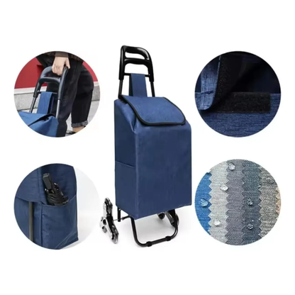 Carrito de Compras Plegable Sube Escaleras (6 Ruedas / 30L) - Azul