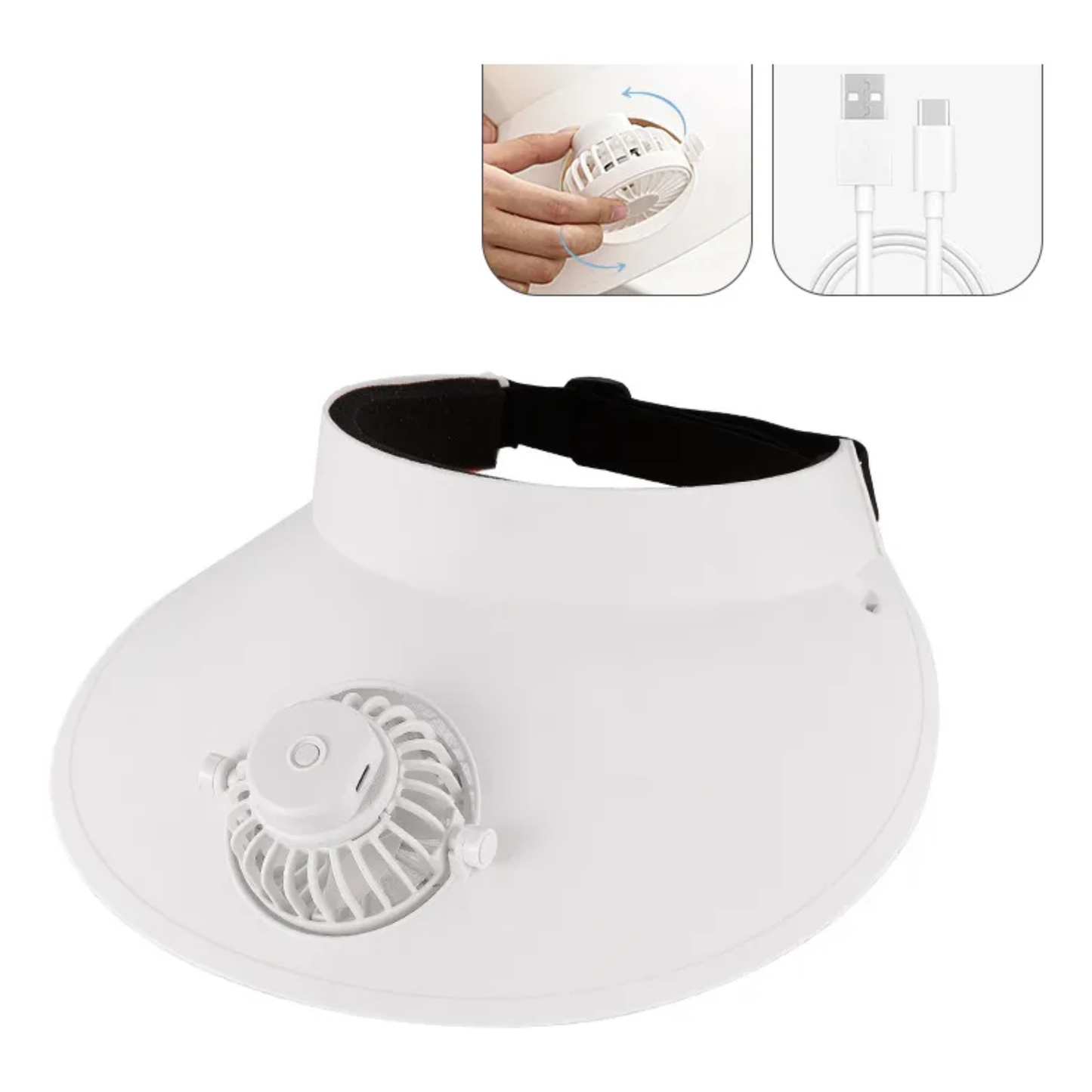 Sombrero Visera de Sol Anti-UV con Ventilador Recargable USB