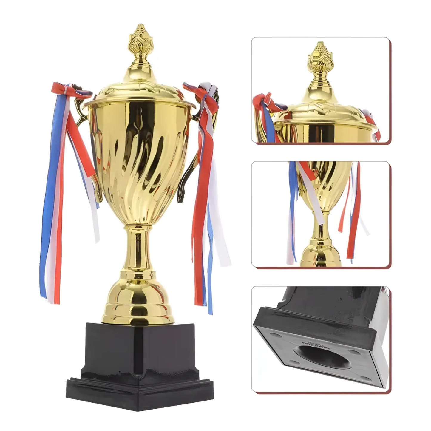 Trofeo Copa Deportiva de Metal Dorado con Cintas y Tapa Diferentes Medidas