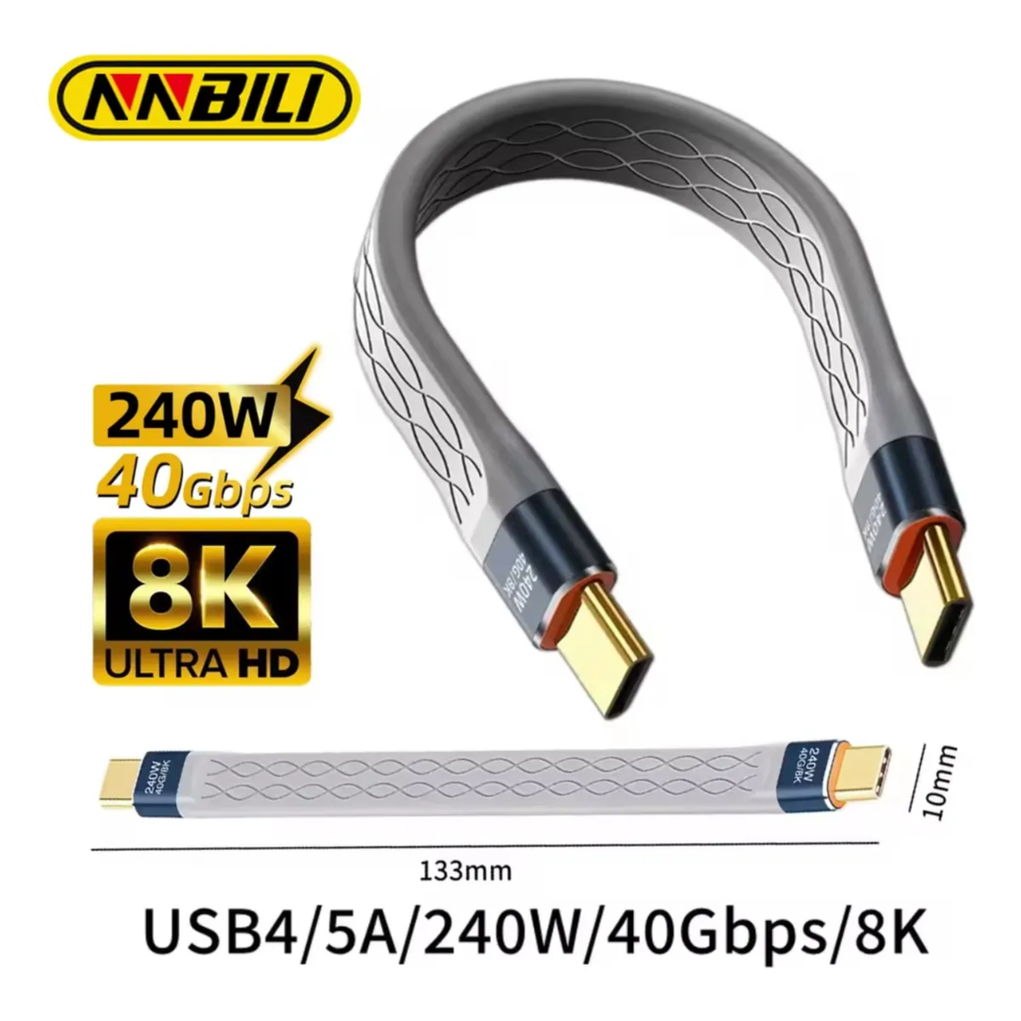 Cable Corto USB-C 4.0 FPC de Alto Rendimiento (240W / 40Gbps / 8K) - 13 cm