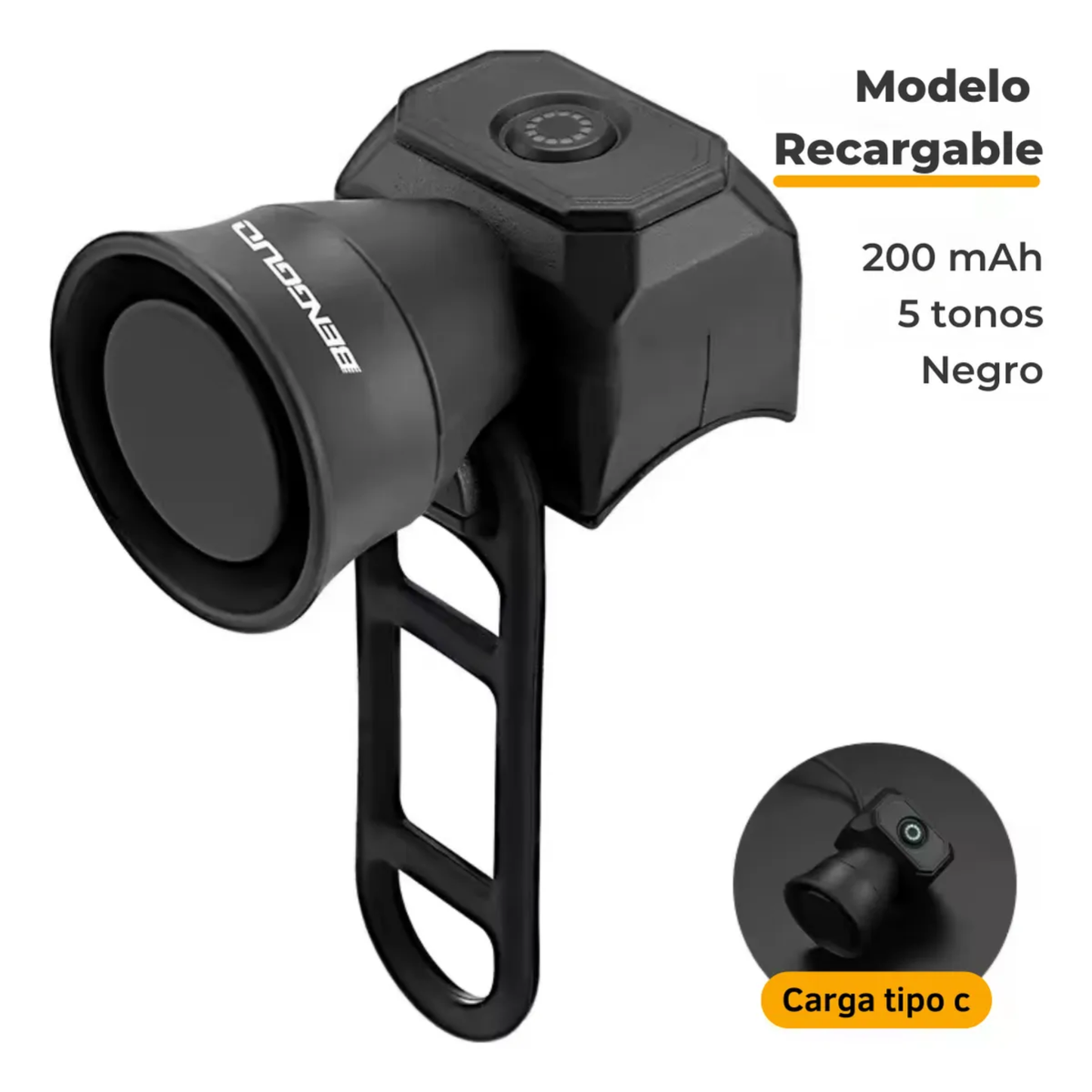 Mini Bocina Timbre Electrónico para Bicicleta y Scooter (120dB / Recargable USB-C)