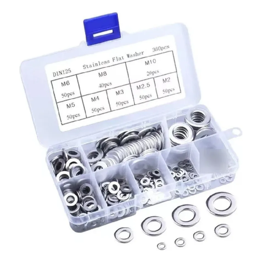 Set 180 Golillas Planas de Acero Inoxidable con Caja Organizadora