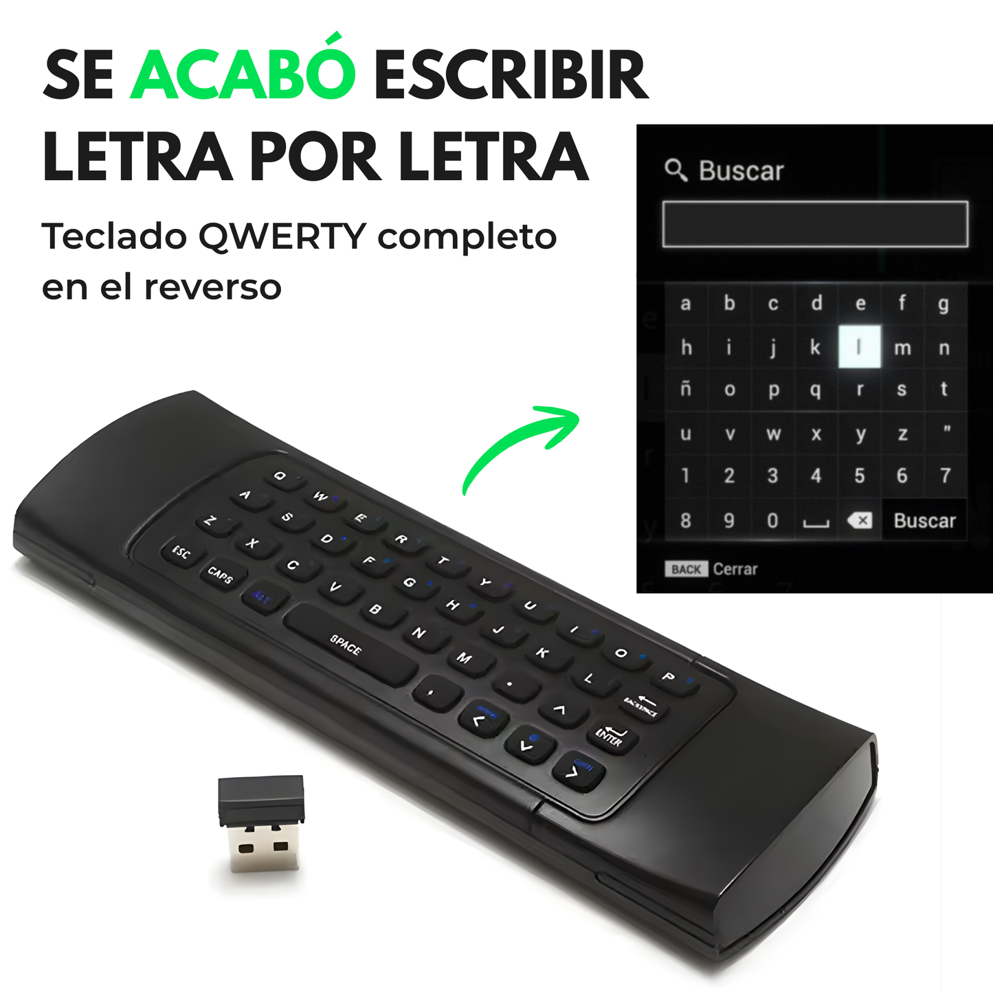 Control Remoto Inteligente Air Mouse 2 en 1 (Teclado QWERTY + Giroscopio)