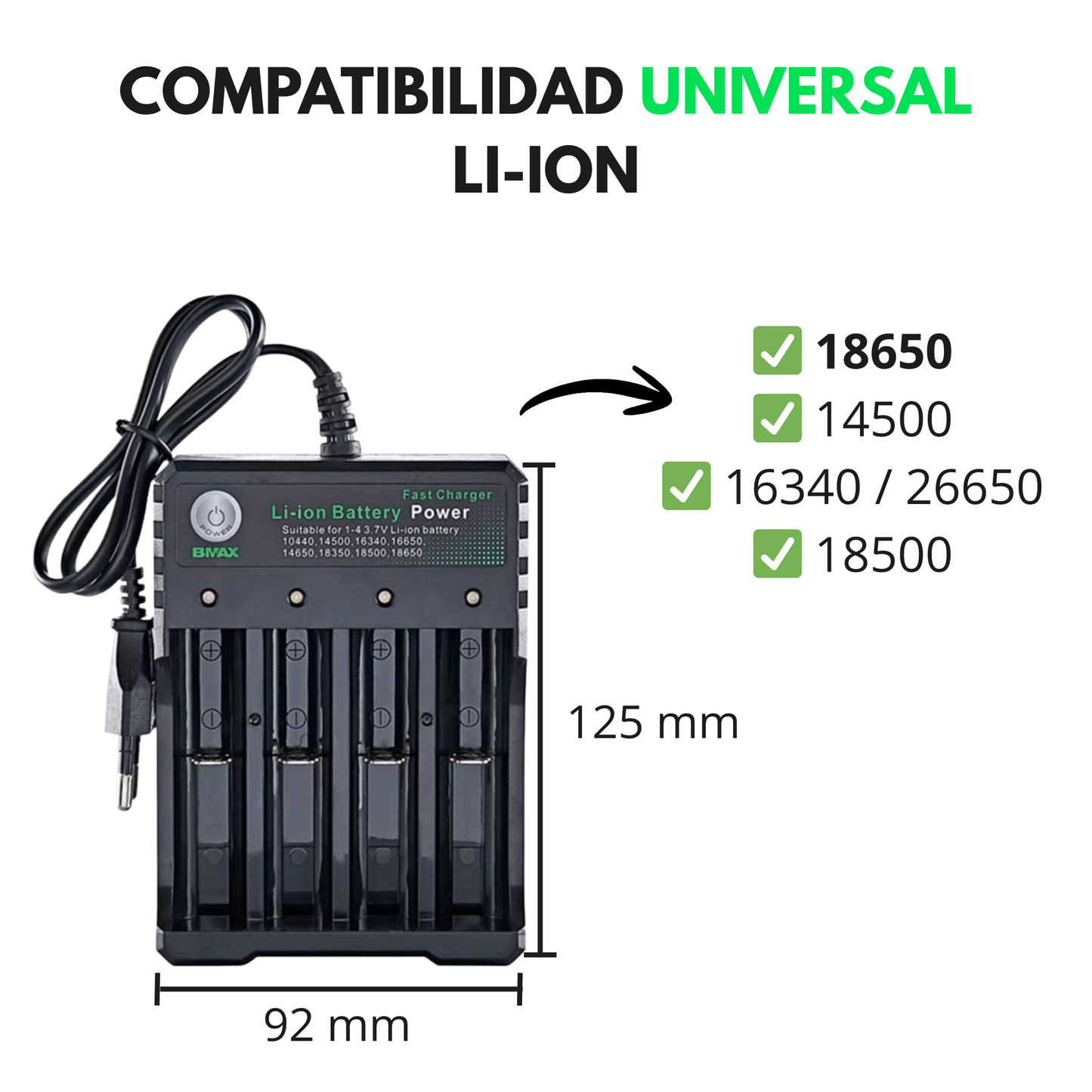 Cargador Inteligente Universal (4 Ranuras) para Pilas 18650