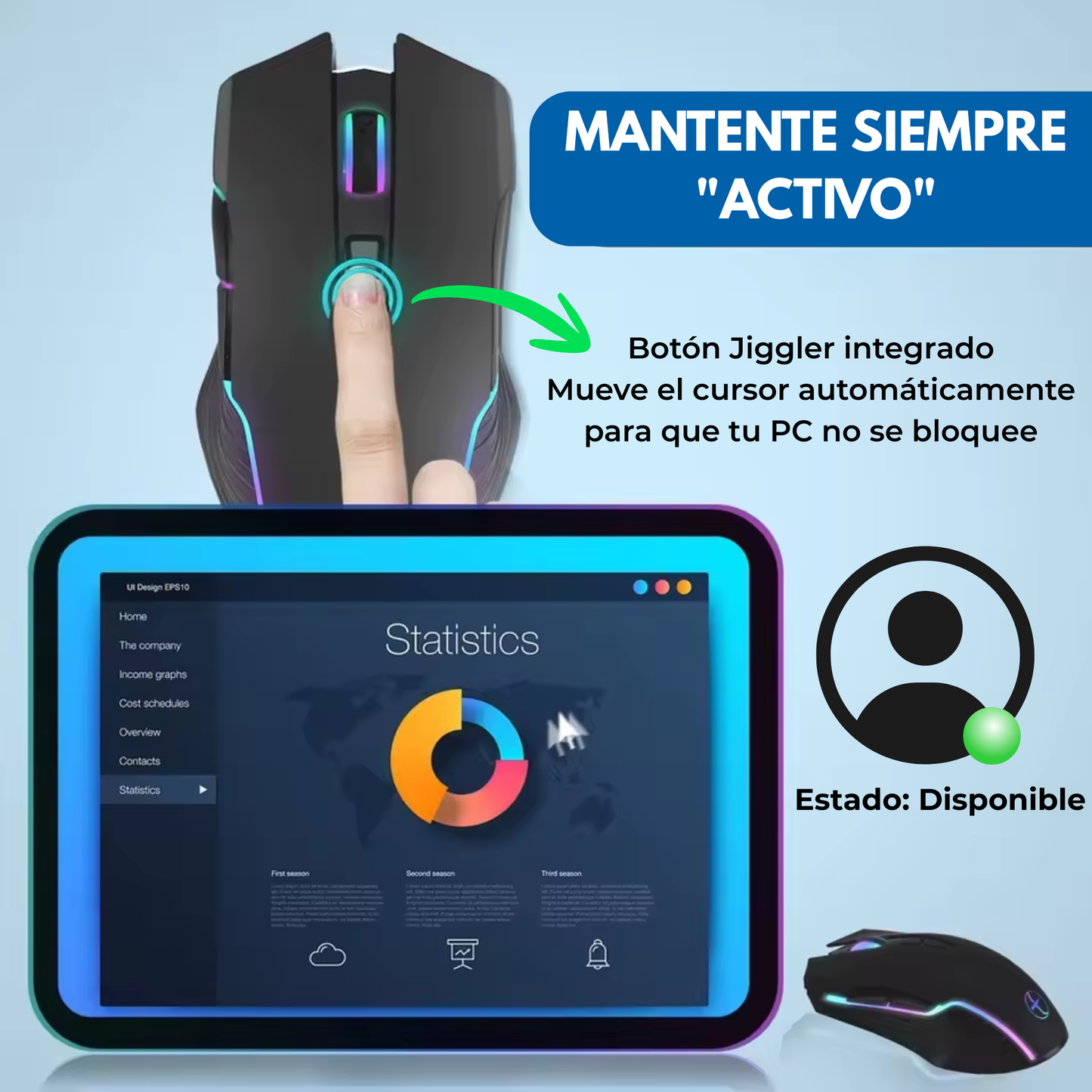 Mouse Inalámbrico Recargable "Silencioso" con Modo Jiggler Anti-Bloqueo