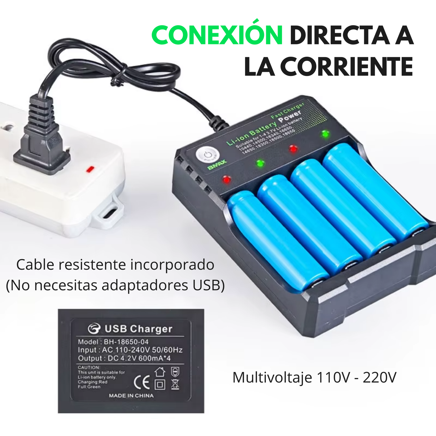 Cargador Inteligente Universal (4 Ranuras) para Pilas 18650