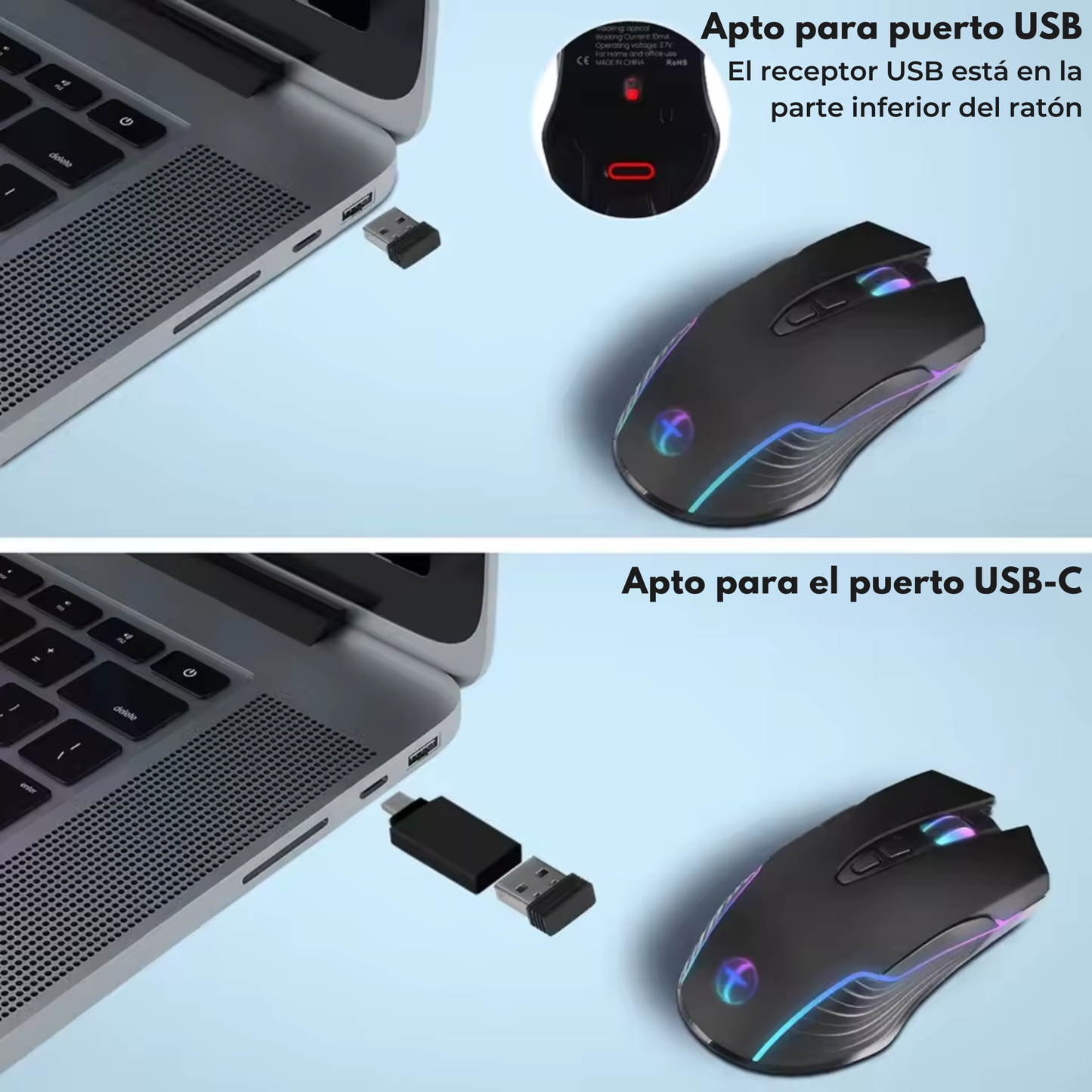 Mouse Inalámbrico Recargable "Silencioso" con Modo Jiggler Anti-Bloqueo