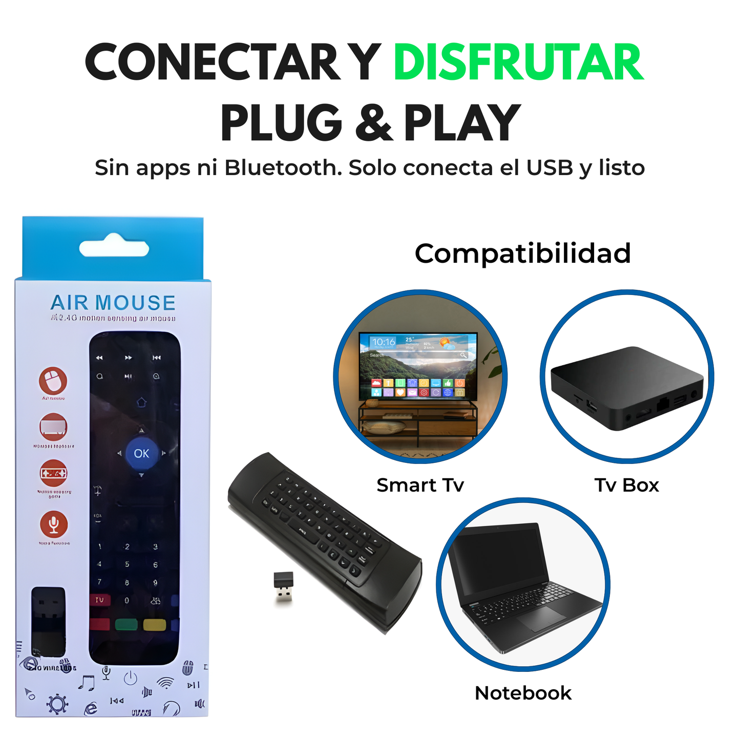 Control Remoto Inteligente Air Mouse 2 en 1 (Teclado QWERTY + Giroscopio)