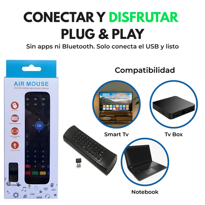 Control Remoto Inteligente Air Mouse 2 en 1 (Teclado QWERTY + Giroscopio)