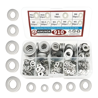 Kit 910 Golillas Planas Acero Inox 304 (M2 a M12)