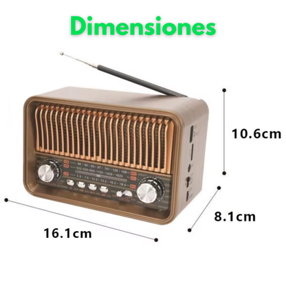 Radio Retro Vintage Bluetooth AM/FM/SW (Recargable + Linterna)