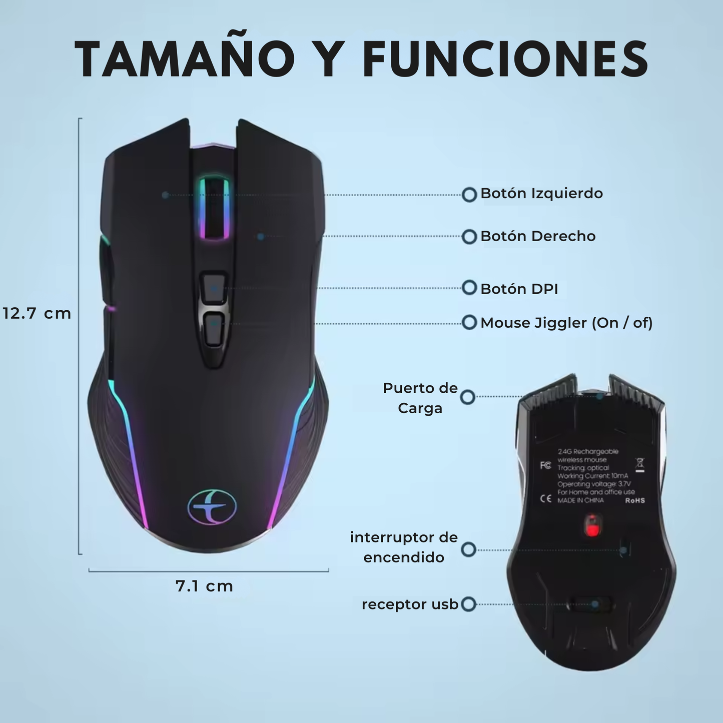 Mouse Inalámbrico Recargable "Silencioso" con Modo Jiggler Anti-Bloqueo