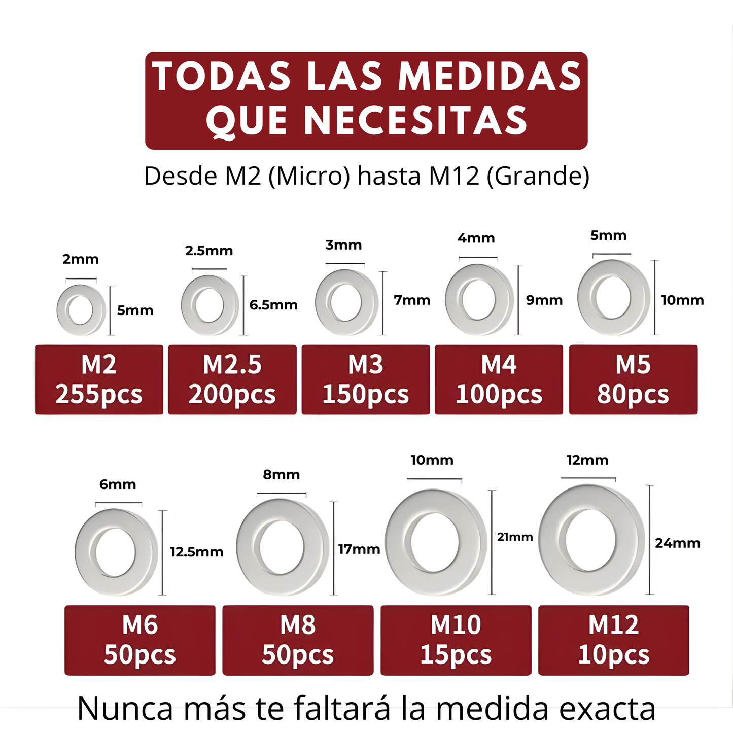 Kit 910 Golillas Planas Acero Inox 304 (M2 a M12)