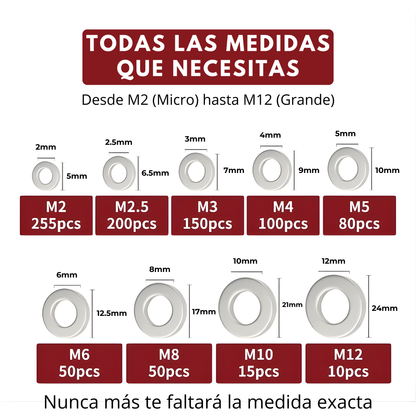 Kit 910 Golillas Planas Acero Inox 304 (M2 a M12)