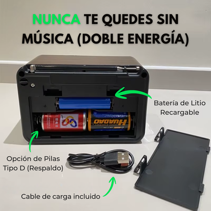 Radio Retro Vintage Bluetooth AM/FM/SW (Recargable + Linterna)