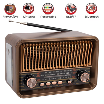 Radio Retro Vintage Bluetooth AM/FM/SW (Recargable + Linterna)