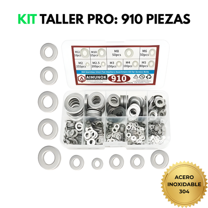 Kit 910 Golillas Planas Acero Inox 304 (M2 a M12)